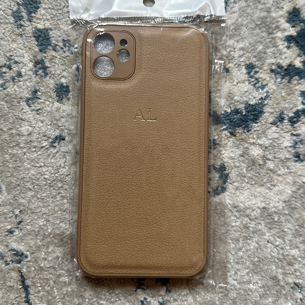 iPhone 11 faux leather phone case - with initials A.L.